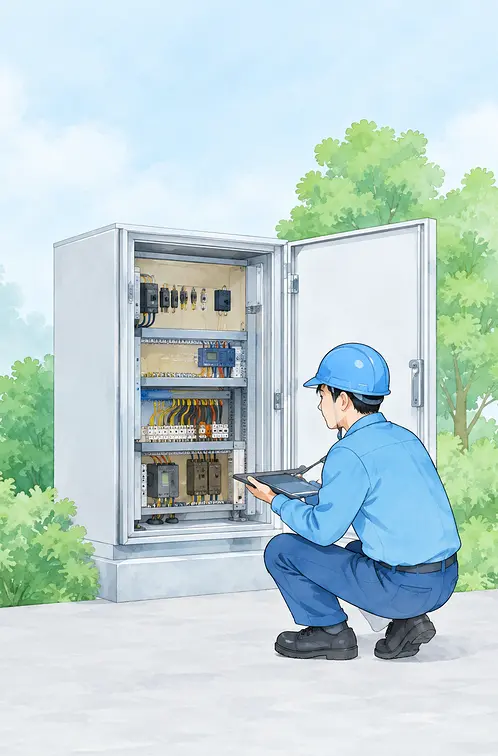 制御盤を点検する作業員