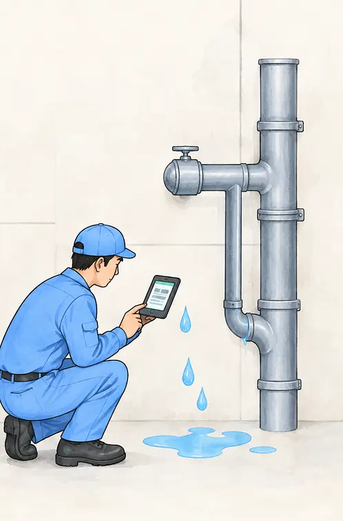 漏水箇所を調査する作業員